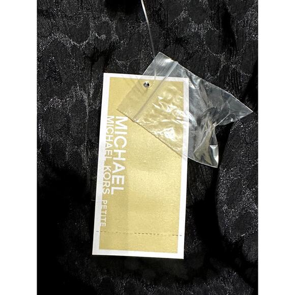 Michael Kors Crop Length Blouse Front Tie Animal Jacquard Print Black Large NWT - Picture 8 of 9